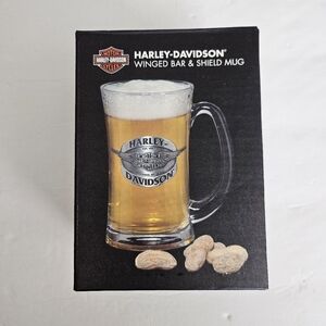 Harley Davidson Winged Bar Shield Glass Mug 12oz. 2 coasters original box